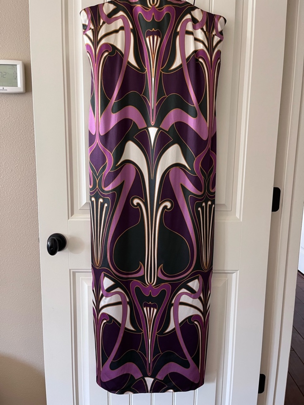 Banana Republic 100% silk Purple, Black Cream Art Nouveau strapless gown sz. 12 - Picture 6 of 6